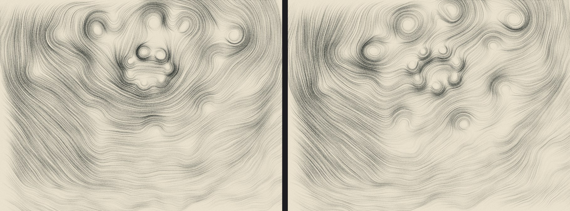 La variante radiale in due istanti: a sinistra t = 0,5 s, a destra t = 2,5 s