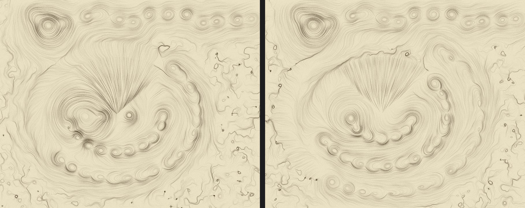 La variante radiale di Modello_3 in due istanti: a sinistra t = 0,5 s, a destra t = 2,5 s